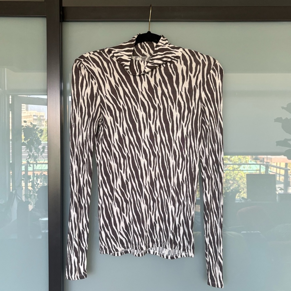 Zebra Print Long Sleeve Turtleneck Top